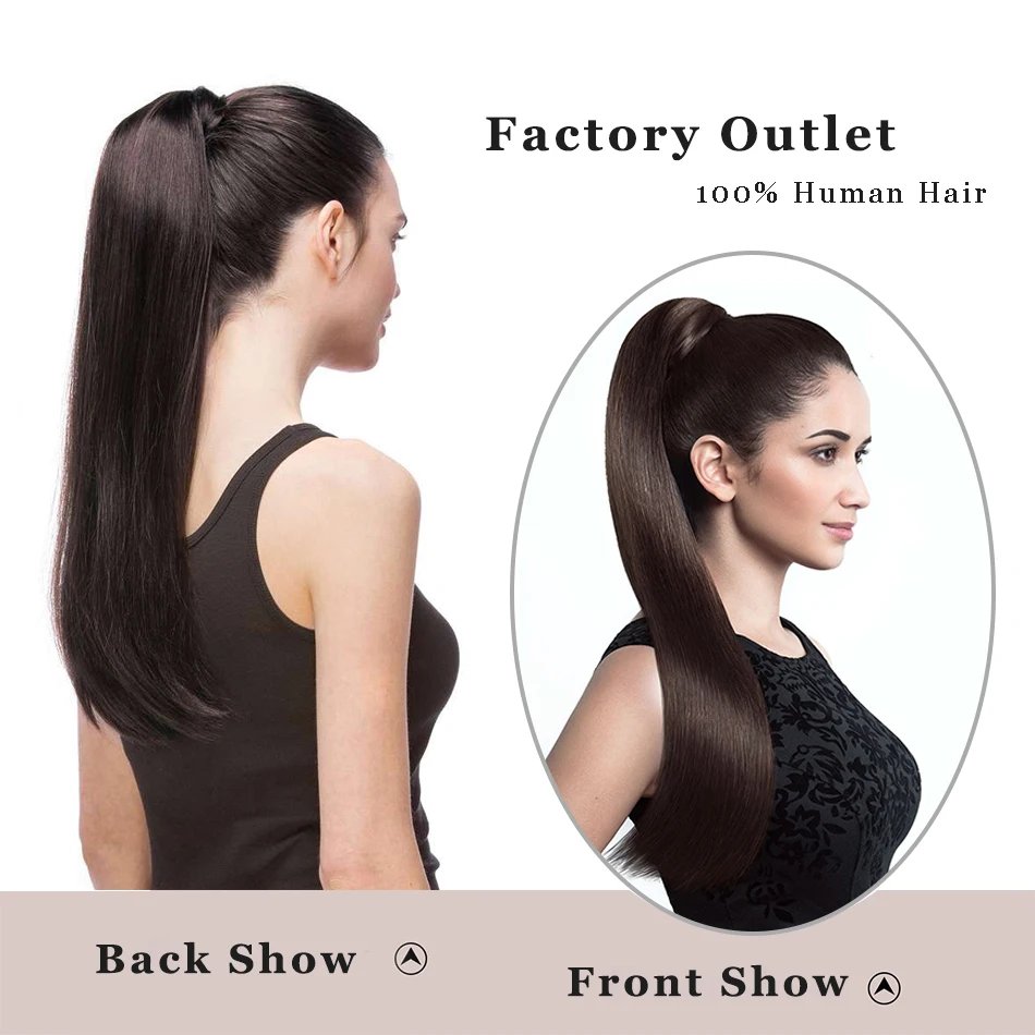 Remy Drawstring Human Hair Ponytail: Straight, Blond Highlight Ombre