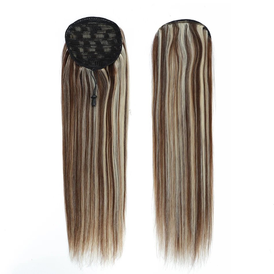 Remy Drawstring Human Hair Ponytail: Straight, Blond Highlight Ombre - Image 3