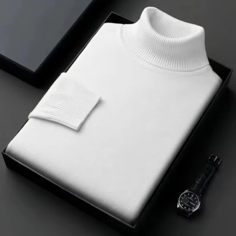 Suéter de cuello alto de punto de alta calidad antibolitas para hombre, jersey de manga larga ajustado, ropa de tendencia de color sólido para hombre Suéter de cuello alto de punto de alta calidad antibolitas para hombre, jersey de manga larga ajustado, ropa de tendencia de color sólido para hombre