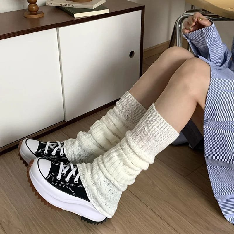 Calentadores de piernas de Lolita japonesa dulce de 57 cm, calentadores de tobillo para mujeres y niñas, calcetines largos góticos Y2K, calcetines finos de punto para cosplay