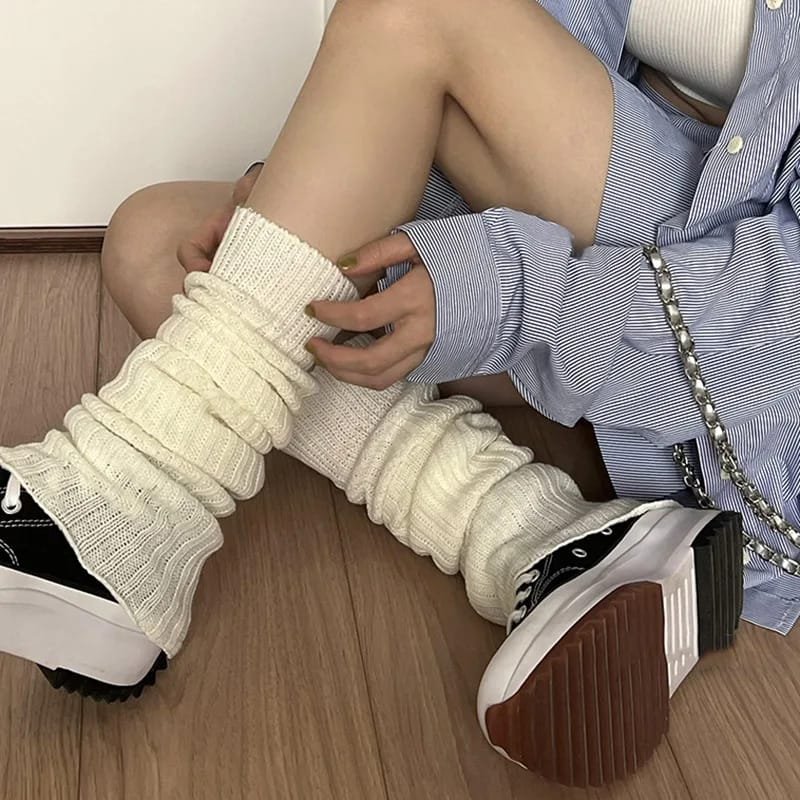 Calentadores de piernas de Lolita japonesa dulce de 57 cm, calentadores de tobillo para mujeres y niñas, calcetines largos góticos Y2K, calcetines finos de punto para cosplay