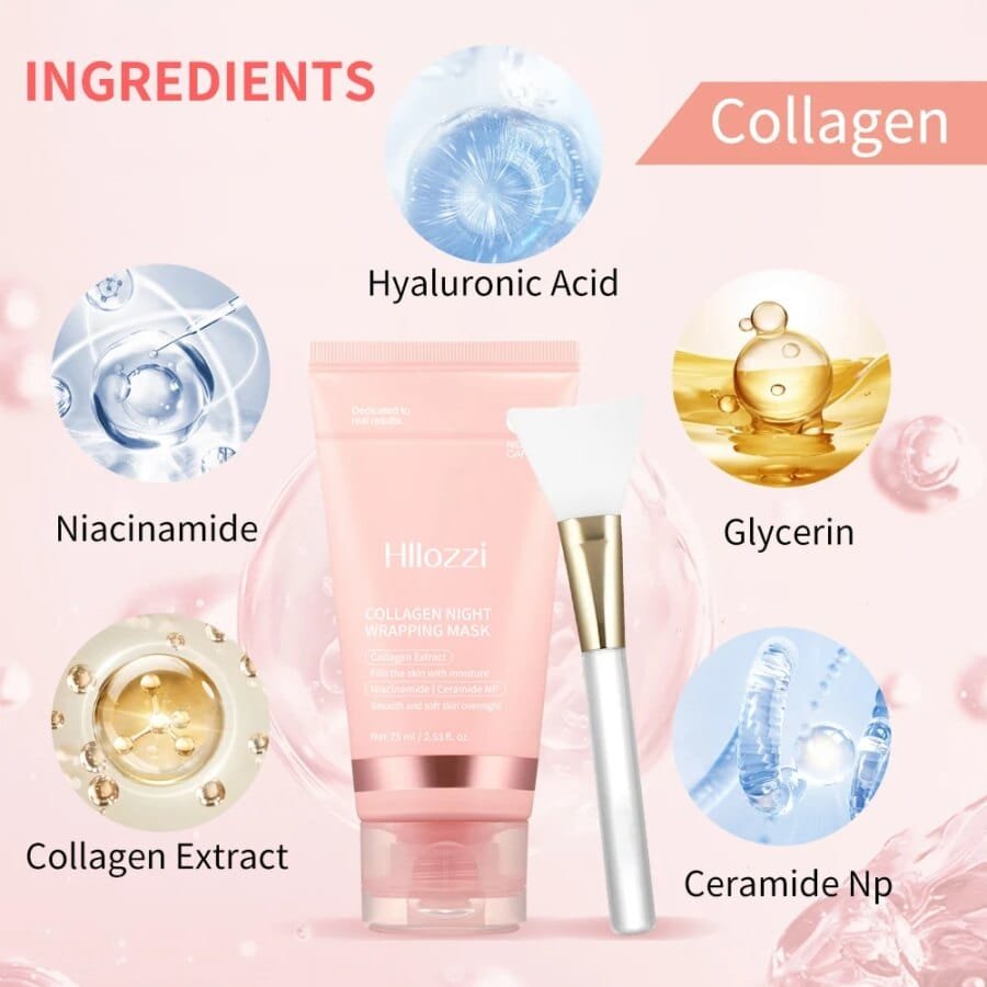 Collagen Night Mask - Deep Hydration with Gel Brush for All Skin Types - Image 4