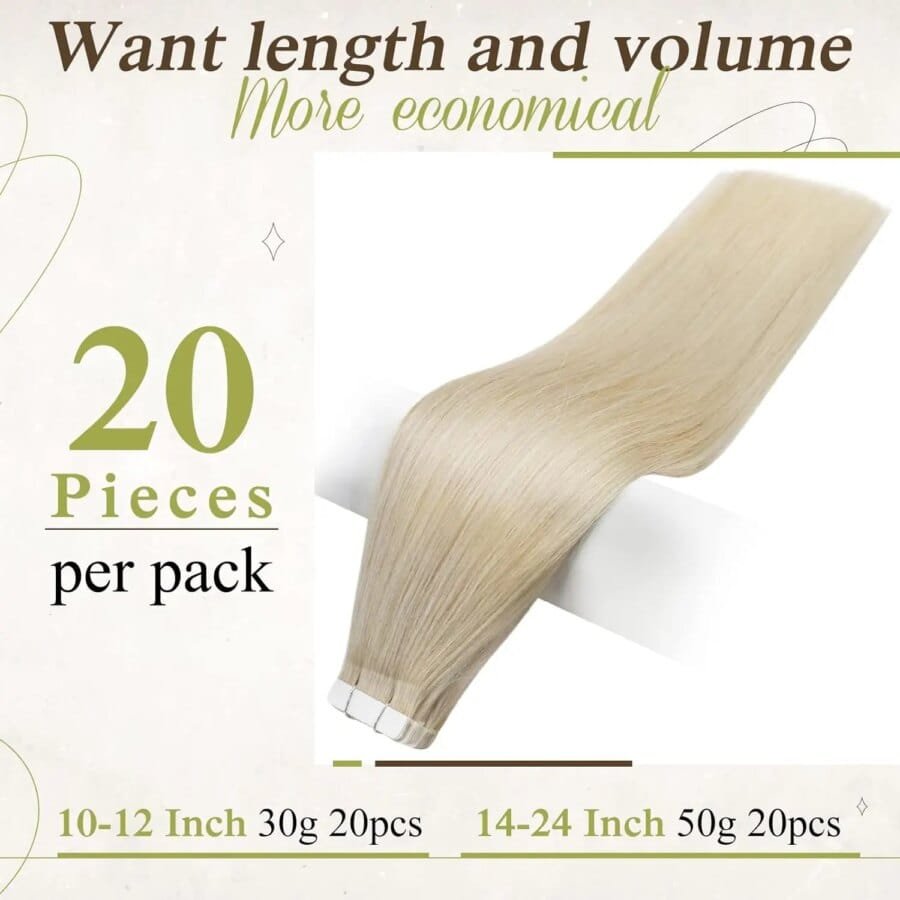 Tape-In Straight Remy Human Hair Extensions – 100% Silky Blonde, Double-Sided Adhesive, Natural & Comfortable - Image 2