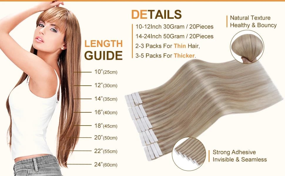 Full Shine Tape In 100% Remy Human Hair Straight Double Sided Blonde Comfortable Silky Natural Tape ins For Women Full Shine Tape In 100% Remy Human Hair Straight Double Sided Blonde Comfortable Silky Natural Tape ins For Women