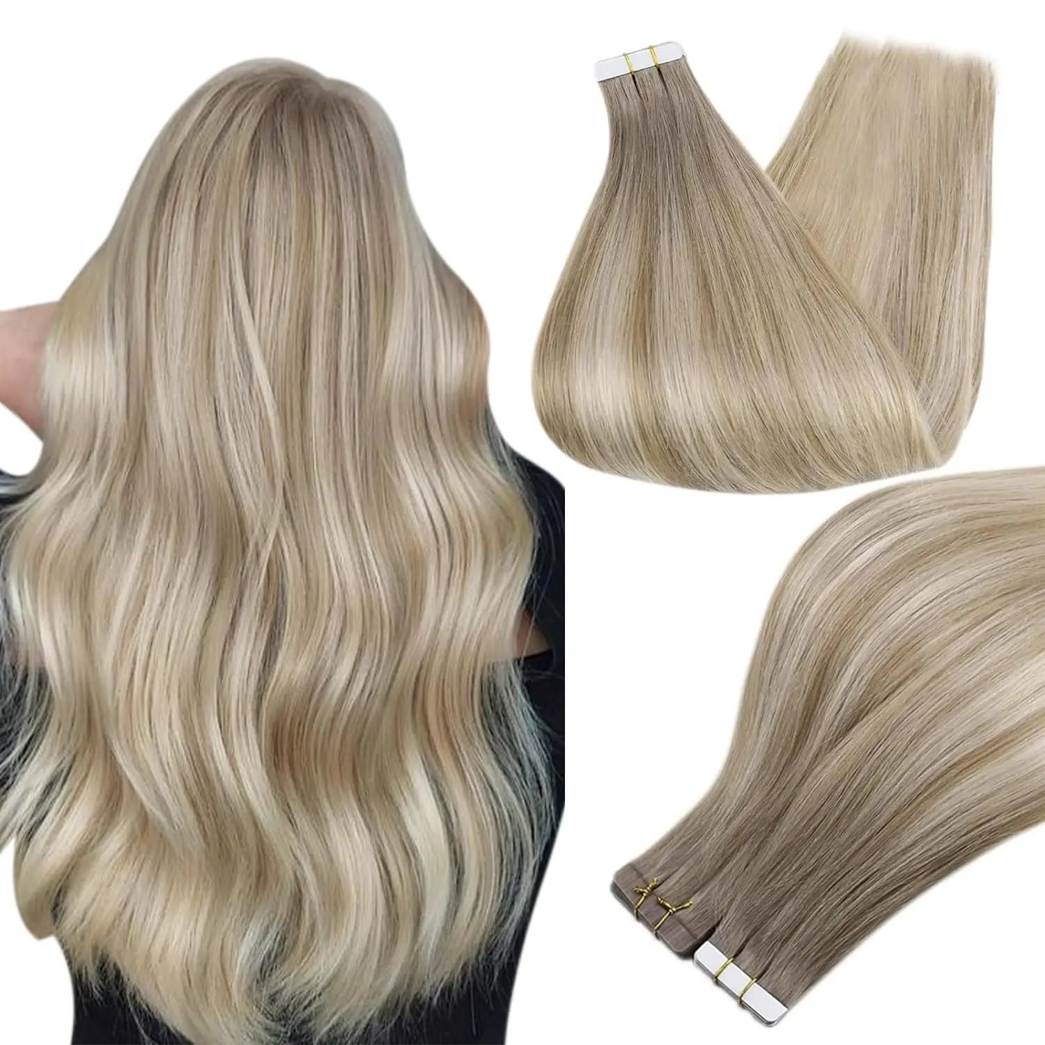 Full Shine Tape In Human Hair Extensions Balayage Blonde Color Omber 100% Human Hair Skin Weft Glue On Seamless Remy Hair Full Shine Tape In Human Hair Extensions Balayage Blonde Color Omber 100% Human Hair Skin Weft Glue On Seamless Remy Hair