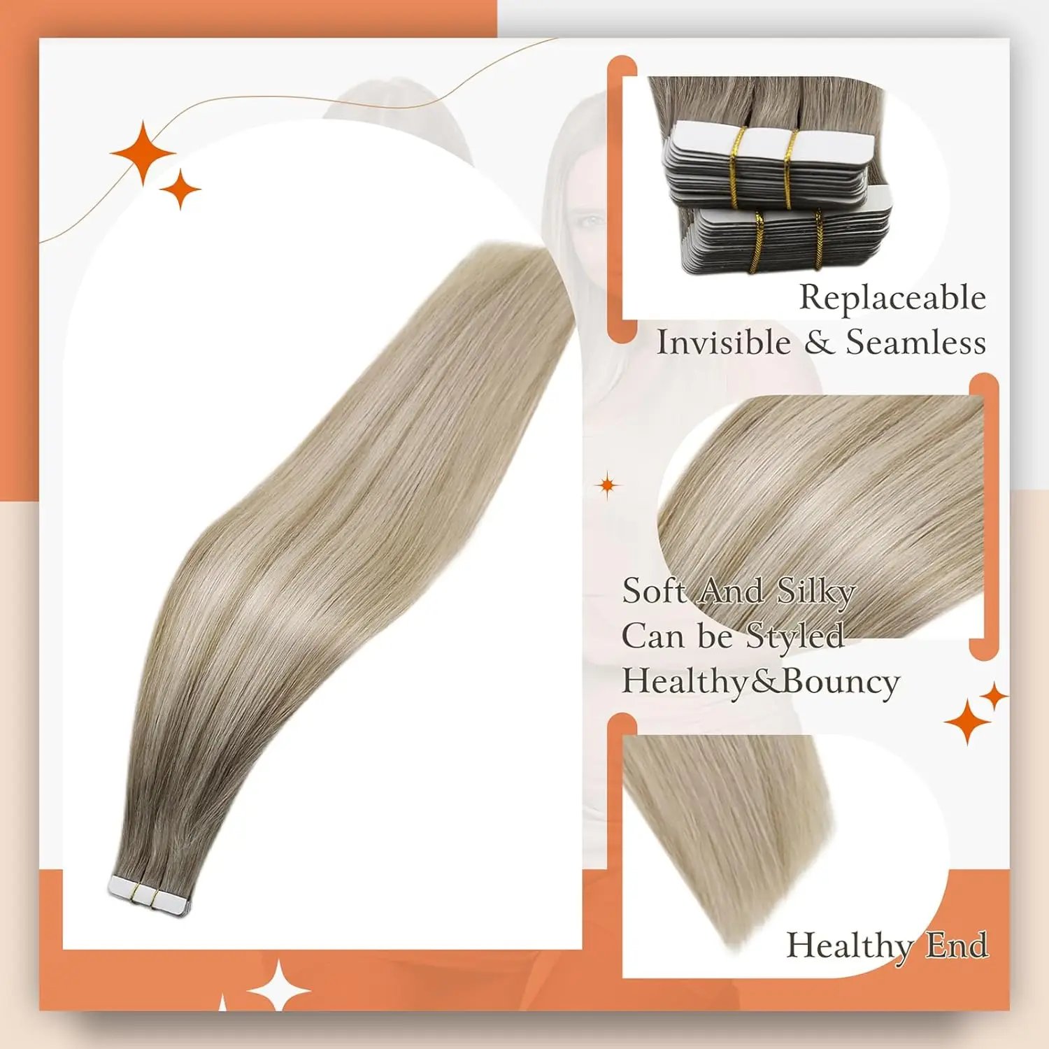 Full Shine Tape In Human Hair Extensions Balayage Blonde Color Omber 100% Human Hair Skin Weft Glue On Seamless Remy Hair Full Shine Tape In Human Hair Extensions Balayage Blonde Color Omber 100% Human Hair Skin Weft Glue On Seamless Remy Hair