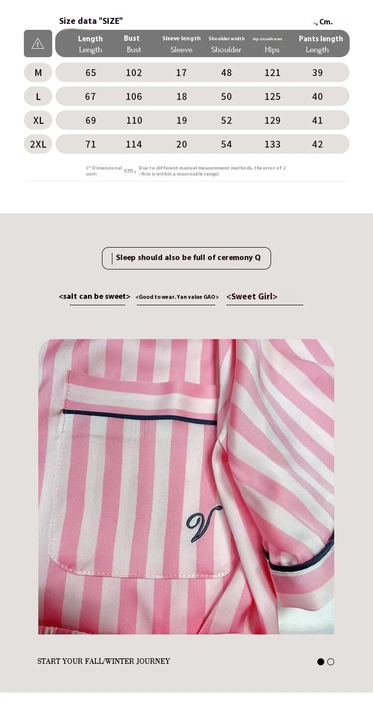 Large Size Women Pajamas Set Short-Sleeved Student Homewear Two-Piece Cardigan Lapel Senior Sense of Striped Short-Sleeved Short